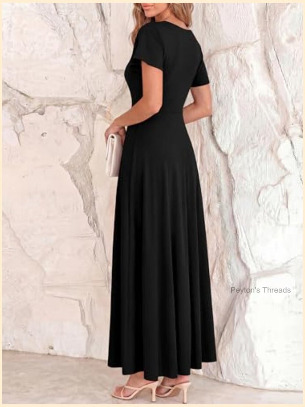 V Neck Ruffle Sleeve A Line Maxi Formal Wedding Guest Dress - Picture 3 of 7